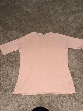 Eileen Fisher Short Sleeve Organic Linen Top Blush Pink - Small Oversized. B2